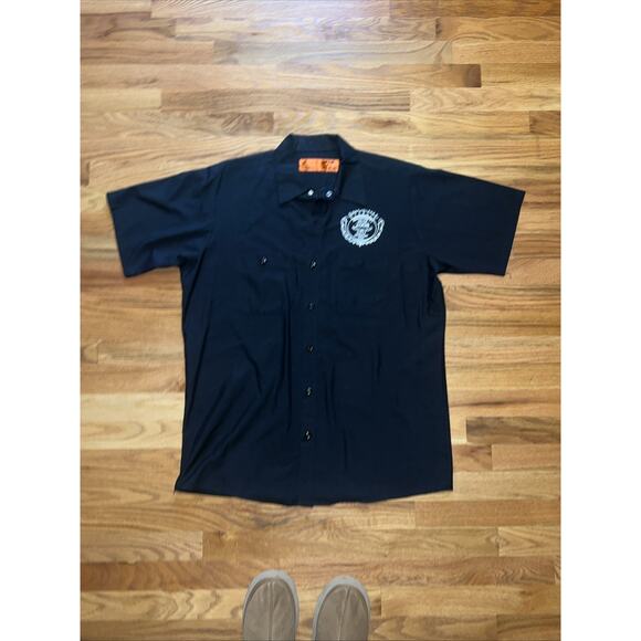 Red KAP 2008 Sturgis Biker Black Short Sleeve Button Up Shirt Men's Sz Large - Picture 2 of 9